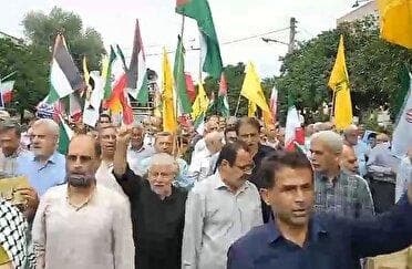 خشم و انزجار گلستانی ها از جنایات رژیم صهیونی در راهپیمایی جمعه های خشم