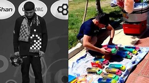 تصاویر دستفروشی پیام احمدی که امروز نایب قهرمان جهان شد