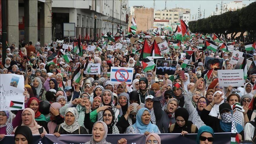 تظاهرات مردم مغرب در حمایت از ناوگان دریایی «صمود»