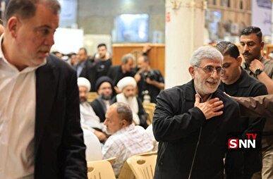 حضور سردار قاآنی در مراسم ختم همسر آیت‌الله سیستانی
