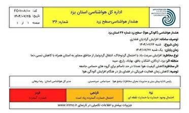صدور هشدار سطح زرد هواشناسی در استان یزد