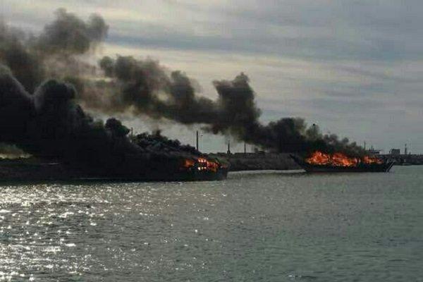 حریق لنج باربری در اسکله بندر چارک