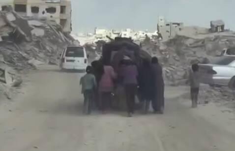 فیلم/ بازگشت خانواده فلسطینی به شمال غزه با پای پیاده