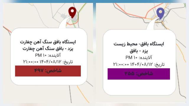 هشدار؛ کیفیت هوای بافق «بسیار ناسالم» شد/ سنگ آهن چغارت در وضعیت «خطرناک»