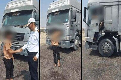 توقف راننده کامیون ۱۴ ساله / رئیس پلیس راه واکنش نشان داد