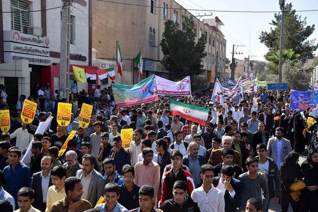 فیلم| شکوه حضور مردم ایرانشهر در راهپیمایی ۱۳ آبان