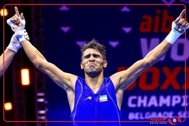 لحظه اعلام پیروزی دانیال شه‌بخش مقابل بوکسور قرقیزستان