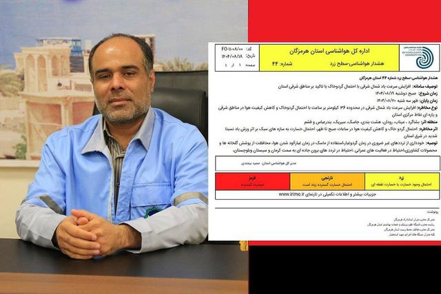 هشدار سطح زرد هواشناسی در هرمزگان؛ احتمال وقوع گرد و خاک در مناطق شرقی استان