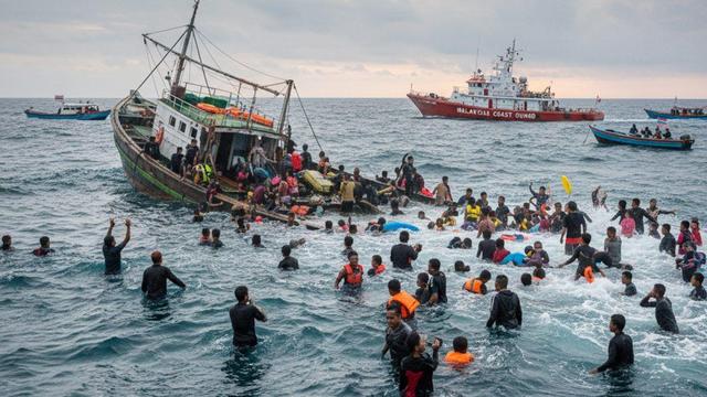 صدها نفر به دنبال غرق‌شدن قایقی در آب‌های مالزی مفقود شدند