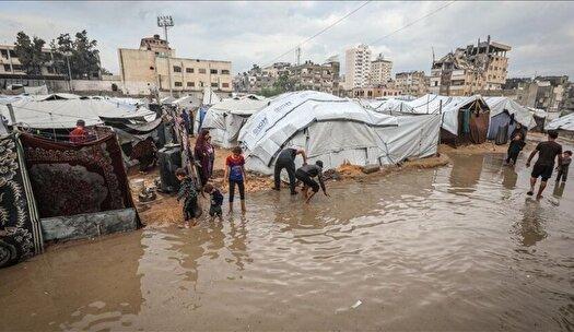 سازمان ملل: باران چادر آوارگان غزه را زیر آب برد
