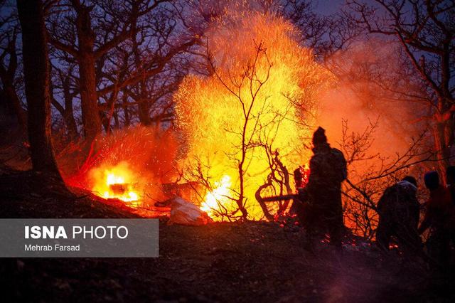 عملیات مهار آتش‌سوزی مناطق کوهستانی روستاهای دلیر و الیت