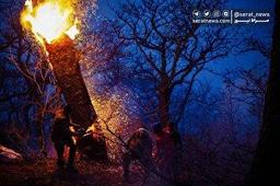 تصاویر| عملیات مهار آتش‌سوزی مناطق کوهستانی روستاهای دلیر و الیت