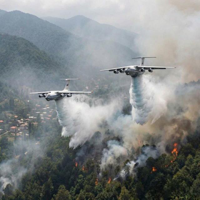  دو هواپیمای ایلیوشین ۴۰ تنی از مهرآباد به سوی جنگل‌های چالوس به پرواز درآمدند