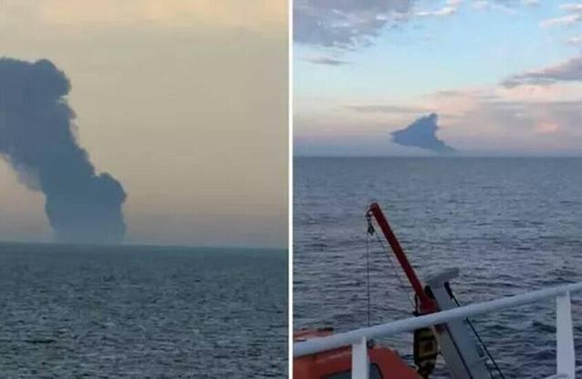 وقوع انفجار در یک نفت‌کش در دریای سیاه +فیلم