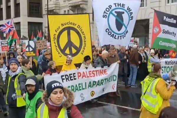 تظاهرات ده‌ها هزار نفری حمایت از فلسطین در مرکز لندن+ فیلم