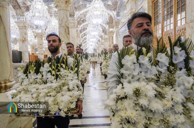 گل‌آرایی رواق‌های حرم مطهر علوی با هزاران شاخه‌گل طبیعی