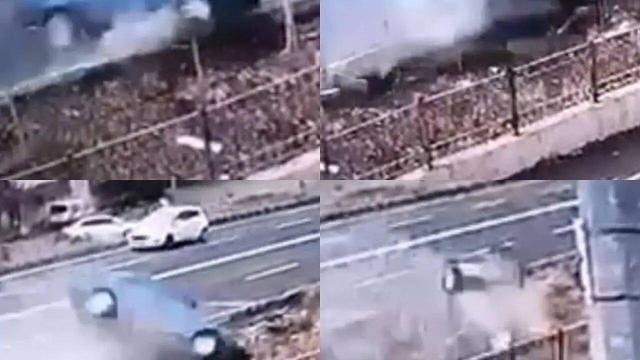 ببینید | فاجعه در جاده؛ لحظه سقوط خودرو به کانال زهکشی