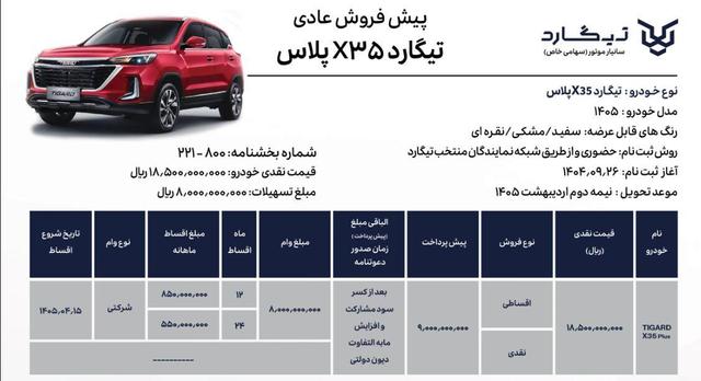 شرایط فروش تیگارد X۳۵