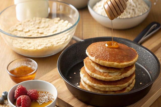 آموزش شیرینی پزی / طرز تهیه پنکیک رژیمی با جو دوسر با ۳ دستور ساده و فوری