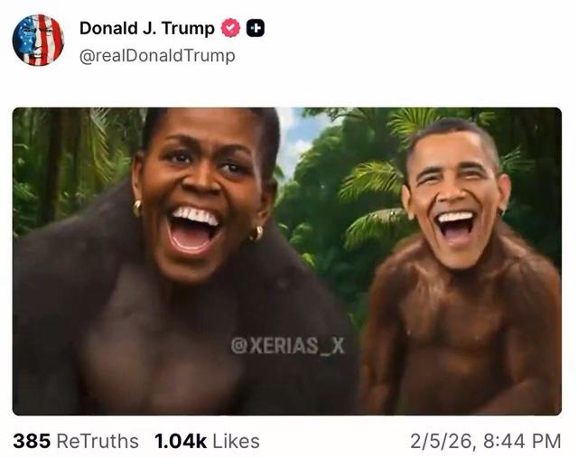 ترامپ با این عکس اوباما و همسرش را میمون نشان داد! +ویدیو