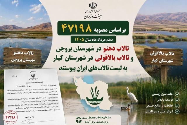 تصویب ۲ عرصه جدید تالابی چهارمحال‌ و بختیاری در هیات وزیران