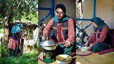 غذای روستایی؛ پخت کیک سنتی با تابه در روستایی جنگلی (فیلم)