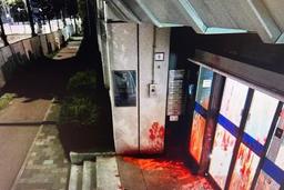 اعتراض در لاهه/ سفارت رژیم صهیونیستی به رنگ خون در آمد