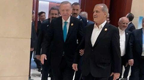 زبان بدن دیدنی اردوغان در ملاقات با پزشکیان