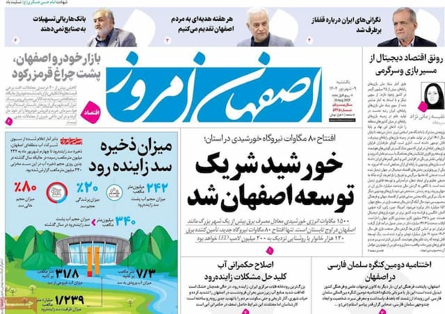 صفحه نخست روزنامه‌های اصفهان یکشنبه ۹ شهریور