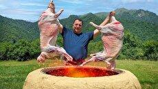 آشپزی روستایی در آذربایجان؛ کباب کردن بره در تنور گِلی (فیلم)