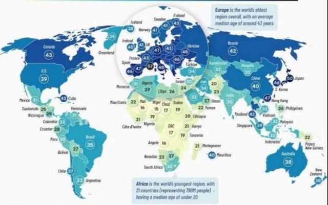 نقشه میانگین سن جهان؛ ژاپن با ۴۵ سال پیرترین و نیجر جوانترین کشور دنیا
